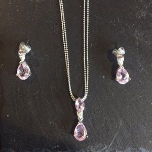 Pink rhinestone necklace and earring set